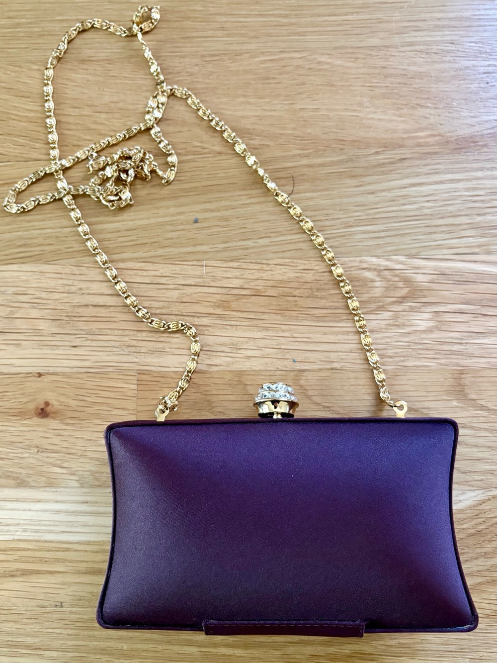 Carlo Fellini Brown Satin Evening Clutch with Gold Chain